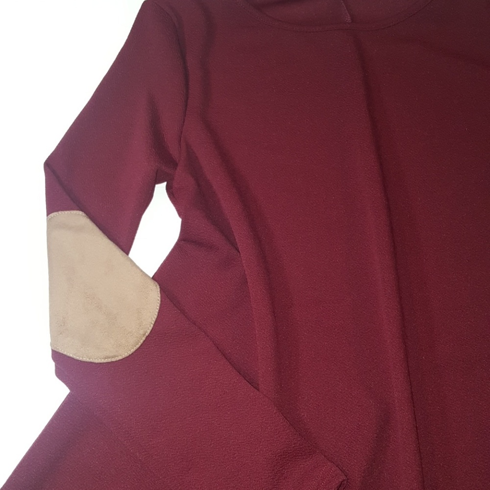 Last Long Sleeve Textured Swing Dress Burgundy - Picture 3 of 4